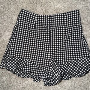 Zara Black & White Gingham Ruffle-Hem High-Waist Shorts